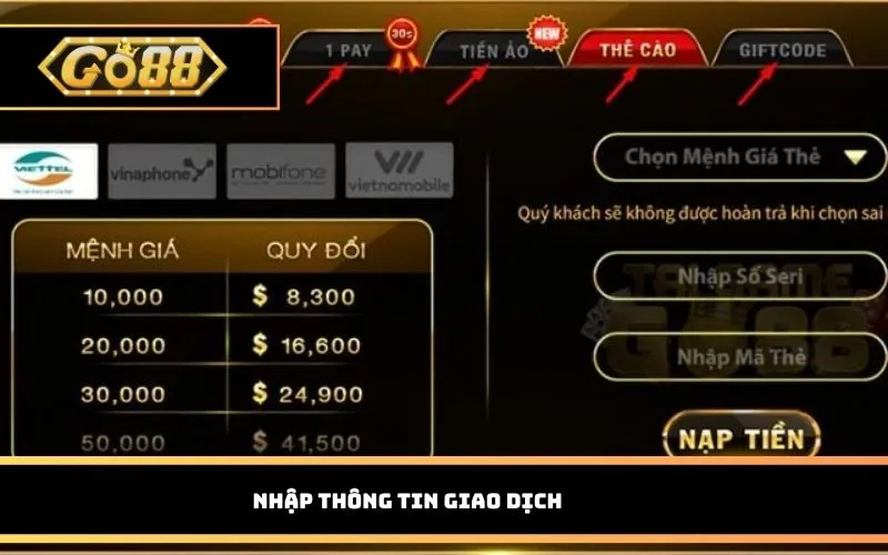 Nhập thông tin giao dịch